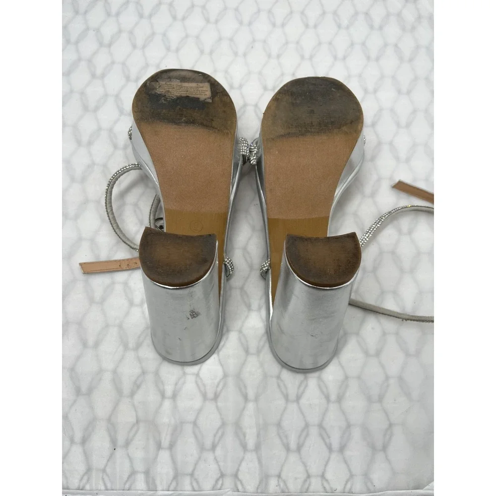 Windsor Chic Stunners Women's 9 Silver Metallic Rhinestone Platform Block Heels